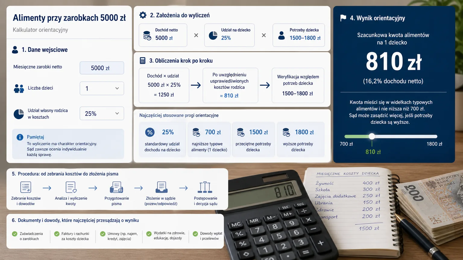 jakie alimenty przy zarobkach 5000 - wizualne wyjaśnienie najważniejszych decyzji