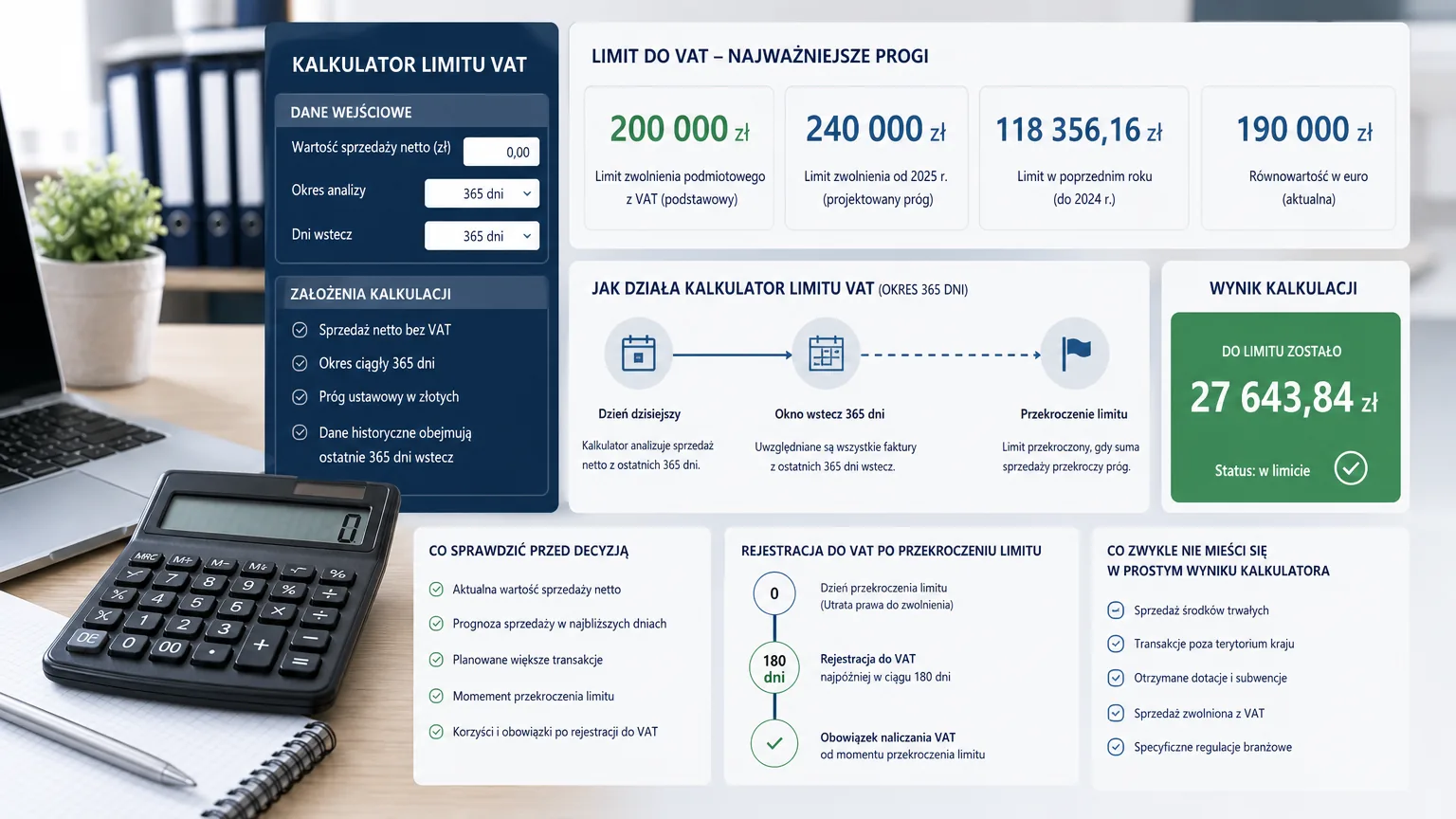 limit do vat kalkulator - wizualne wyjaśnienie najważniejszych decyzji