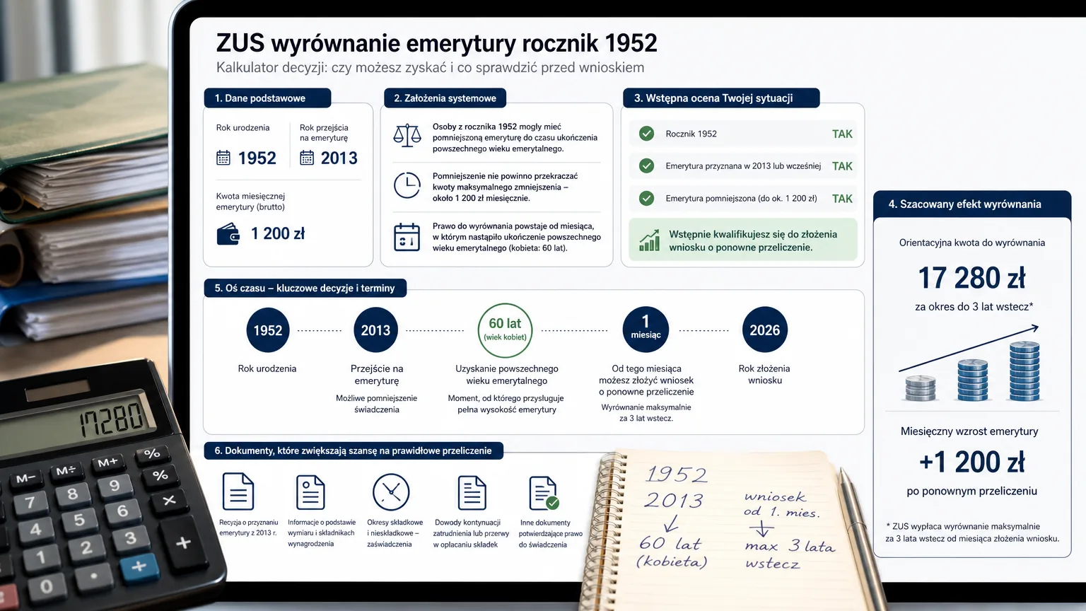 zus wyrównanie emerytury rocznik 1952 - wizualne wyjaśnienie najważniejszych decyzji